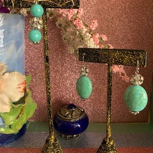 Acrylic and Rhinestone Earrings with Pendant